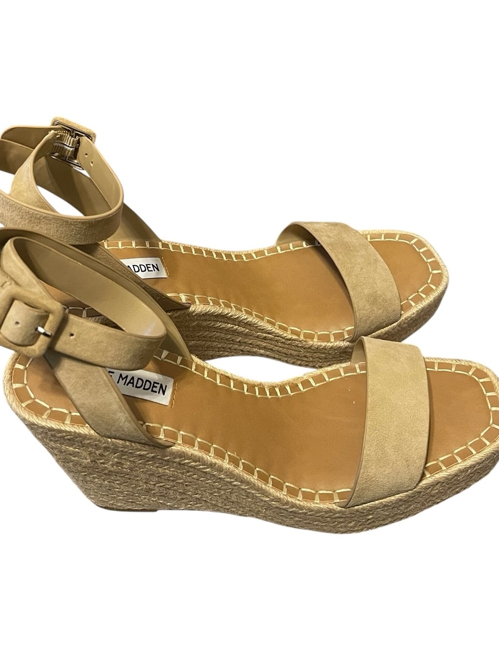 Steve Madden Tan Suede Wedge Sandal Granola Neutral sz 9 NIB - Picture 3 of 11